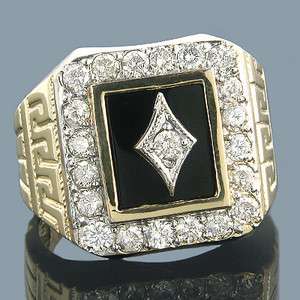 Black Onyx and Diamond Rings 14K Gold Mens Ring 1.68ct  