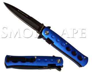 New Age 7 Italian Style Stiletto Blue and Black Spring Assisted Knife 