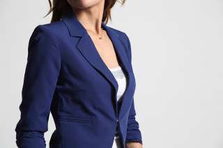MOGAN 3/4 Ruched Sleeve Cropped Tailored BLAZER Chic Suit Casual 