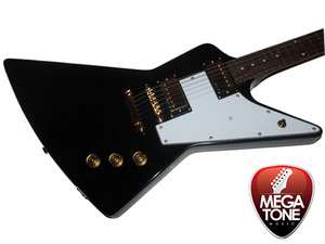 New Vintage VXP Explorer Style Electric Guitar in Gloss Black 
