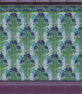 GERMANY Art Nouveau Majolica 322 TILE WALL BLUE FLOWERS  