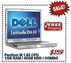 Dell Latitude Laptop D610 1.83 Pentium M 1.8 1GB 40GB CD RW/DVD WIFI 