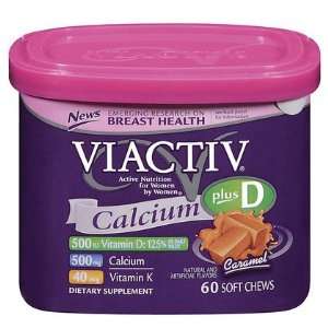 Viactiv Calcium Plus Vit D+K Soft Chews, Caramel, 60 ct (Pack of 4)