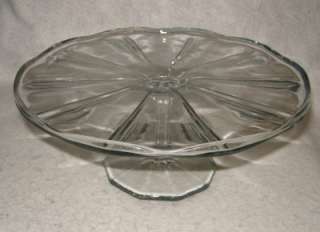 Older 10 Panel Clear Glass Pedestal Cake Plate  