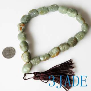 Hand Carved Natural Nephrite Jade River Pebbles 18 Arhats Prayer Beads 