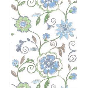  Floral Vines Light Blue Wallpaper in Kitchen Style