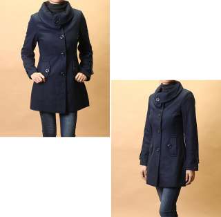 MOGAN FUNNEL Neck WOOL Blend Walking COAT Modern Chic Winter Jacket S 