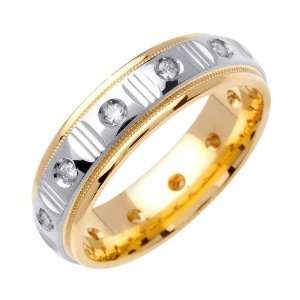    .24ct 18K Gold Two Tone Diamond Wedding Band (6 mm) Jewelry