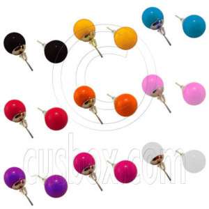 Pair Plain Sold Color Plastic Candy Ball Earrings 1.2cm  
