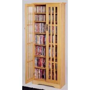  Glass Door DVD/CD Cabinet in Oak Finish