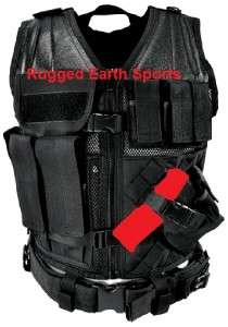 Deluxe Police SWAT Tactical Vest w Gun Holster Ammo Pouches + Belt 