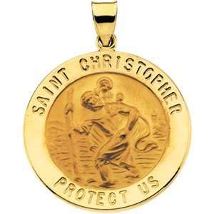   Gold 25.50 mm Hollow Round St. Christopher Medal: CleverEve: Jewelry