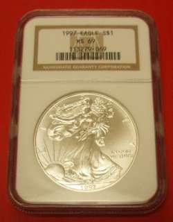 1997 American Silver Eagle Dollar Silver Bullion Coin Graded NGC MS69 