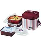 Lock and Lock Lunch Box 3 Piece Set with Insulated Purple Stripe Bag 