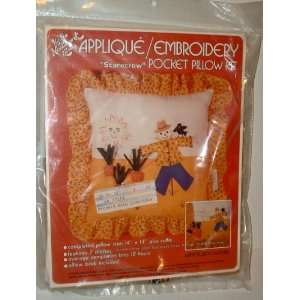  Applique Embroidery Scarecrow Pillow Vintage but NEW USA 