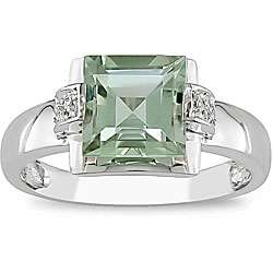 10k White Gold Green Amethyst and Diamond Ring  Overstock