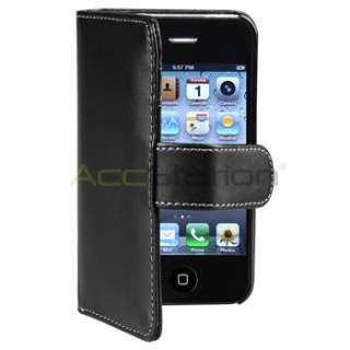 Black Leather Pouch Pocket Case Cover w/ Credit Card Wallet For iPhone 