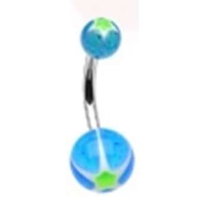 Belly Button Navel Ring Non Dangling with Blue and Green Glitter Punch 