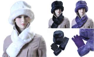 All In One Winter Faux Fur 3 Piece Gloves, Hat & Scarf Set in 3 