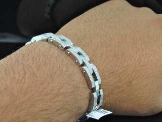 WHITE GOLD FINISH STAINLESS STEEL DIAMOND BICYCLE LINK ARTICA BRACELET 