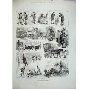  1883 Winter Frost Horse Cart Oxford Street Busses Snow 