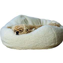 Natural Sherpa 32 inch Puff Ball Pet Bed w/Zippered Cover   