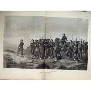   1870 Soldiers War Horse Rifles Country Scene Old Print: Home & Kitchen
