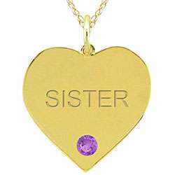 10k Gold February Birthstone Amethyst Engraved SISTER Necklace 