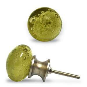    Set of 3 Green Round Glass Knobs with Air Bubbles