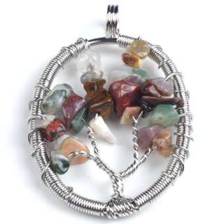 Ds184 MIXED STONE GEMSTONE CHIPS TREE PENDANT FIT NECKLACE 1PC  