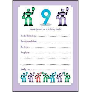 Year   Birthday Party Ideas on Childrens Birthday Party Invitations 9 Years Old Boy Bpif 28 Robots