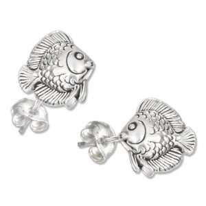 Sterling Silver Sunfish Post Earrings: Jewelry