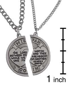 Sterling Silver Mizpah Coin Medal with Two Chains  