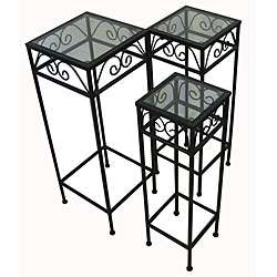 Black Iron/ Glass Nesting Tall Tables (Set of 3)  Overstock
