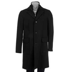 Cole Haan Mens 3 button Topper Coat with Lambskin Leather Trim 