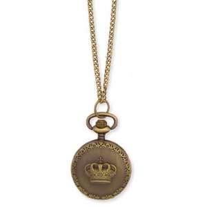    Antiqued Gold Metal Crown Watch Locket Necklace Zad Jewelry