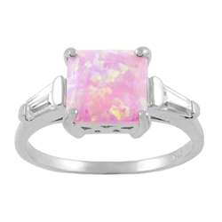 Sterling Silver Pink Opal and Baguette CZ Ring  Overstock