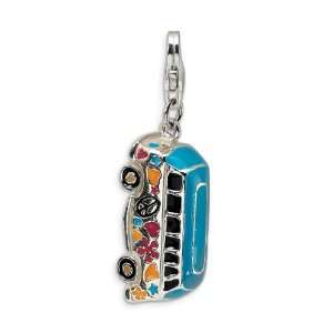  Sterling Silver 3D Enameled Hippie Bus Charm Jewelry