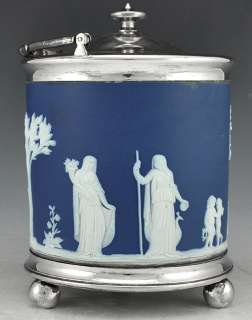 Blue Jasperware Wedgwood Biscuit Barrel/Cookie Jar 1891 98  