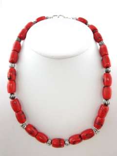 DESIGNER Silver Distressed Coral Beaded Strand Necklace  