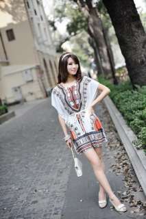 Orange summer kimono loose mini T shirt dress 177 M  