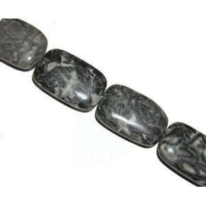  Black fossil rectangle gemstone beads, 30x19mm, sold per 