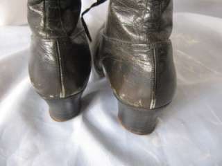 Antique Victorian Lace Up Black Leather Shoes Boots  