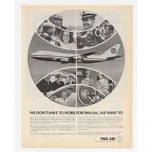  1972 Pan Am Airlines Employees Pilot Stewardess Jet Print 