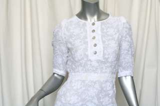 GERARD DAREL White Floral EMBROIDERED Gauzy Mini Dress+Abalone Buttons 