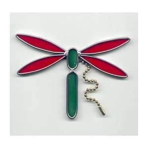 Stained Glass Dragonfly Ceiling Fan/ Light Pull  Red/ Green:  