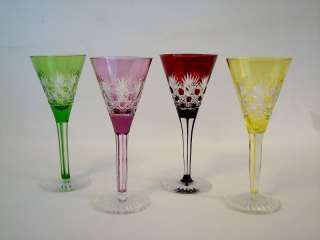 Crystal Diamond & Fan Cut to Clear Multi Color Flared Wine Glasses 