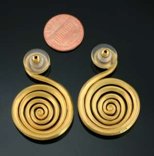 MMA CMA Spiral Wire Gold Tone Plated Pierced Post Tribal Earrings 42mm 