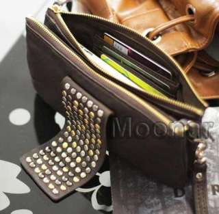   Style Faux Leather Rivet Women Lady Girls Clutch Purse Wallet Bag