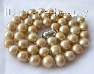 stunning big 10mm round champagne freshwater cultured pearl necklace 